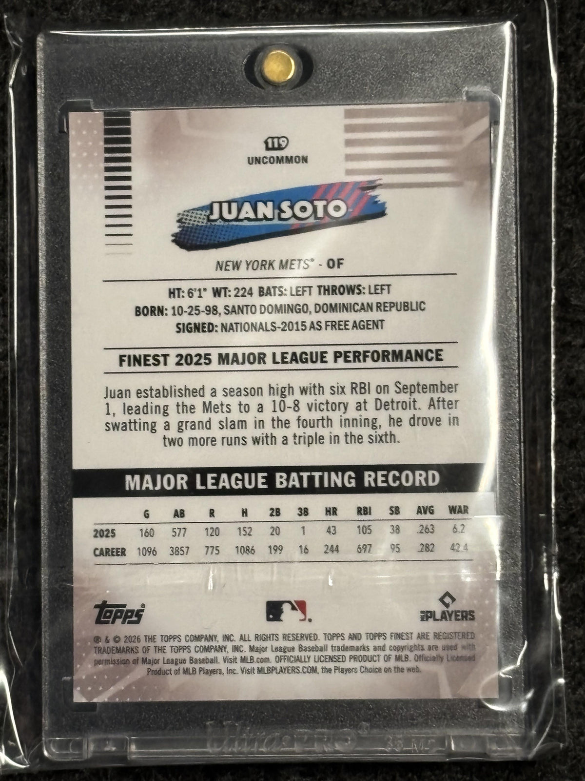 2026 Finest #119 Juan Soto Gold Geometric Refractor #/50 New York Mets SN