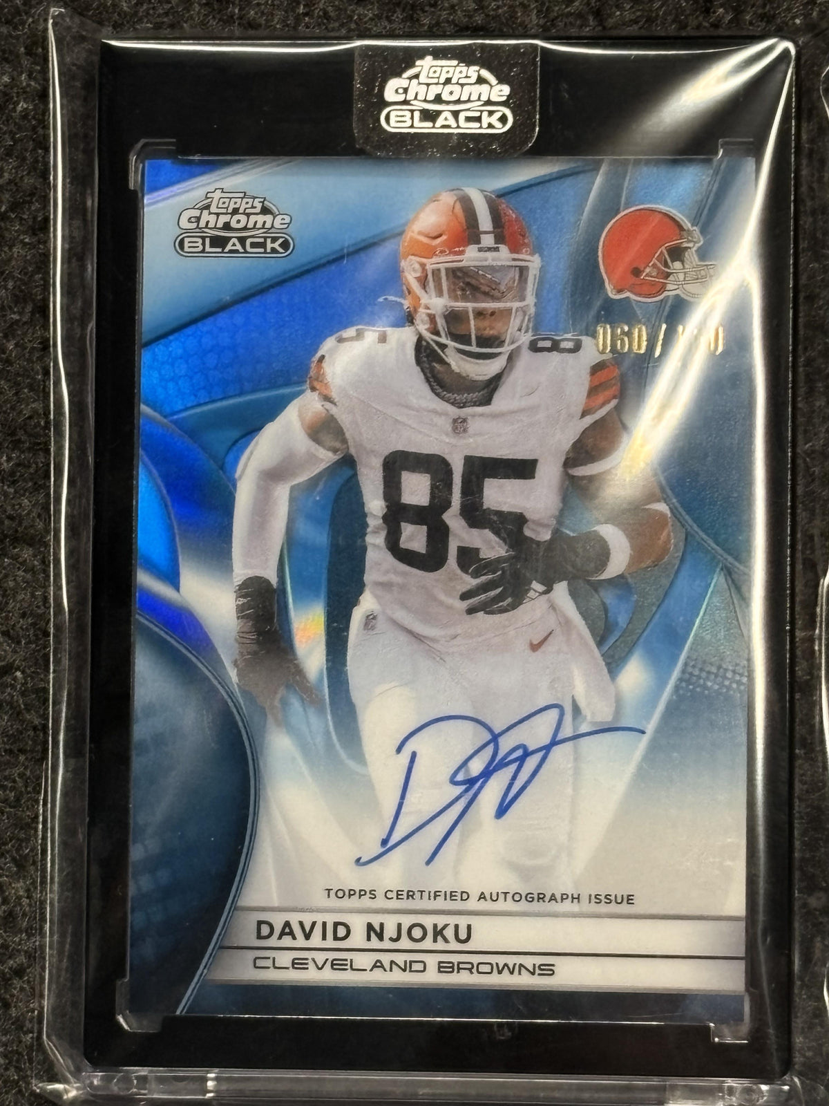 2025 Topps Chrome Black #AU-DN David Njoku Autographs Blue Refractor #/150 Cleveland Browns SN, AU