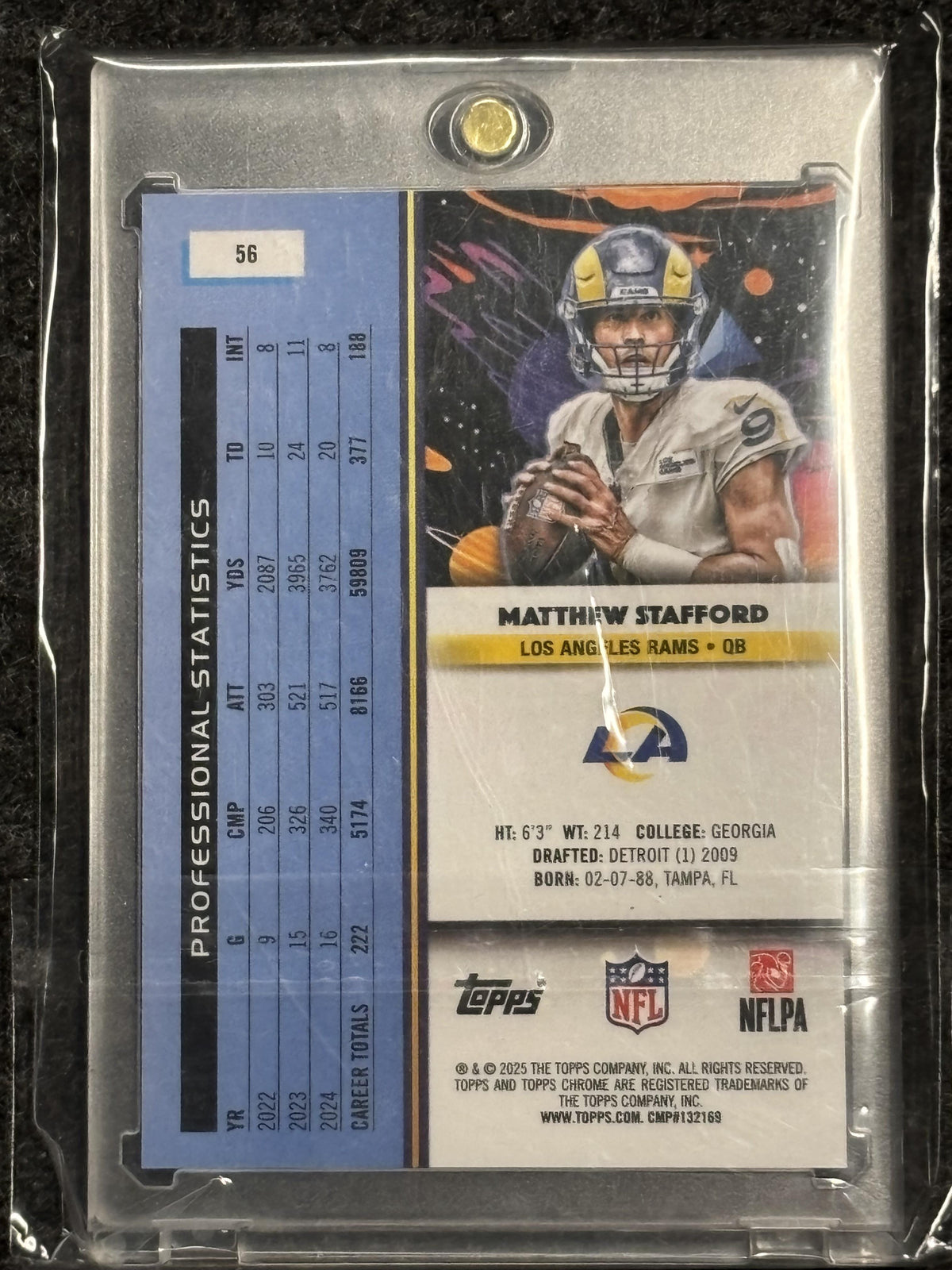 2025 Topps Chrome Cosmic #56 Matthew Stafford Orange Galactic Refractor #/25 Los Angeles Rams SN