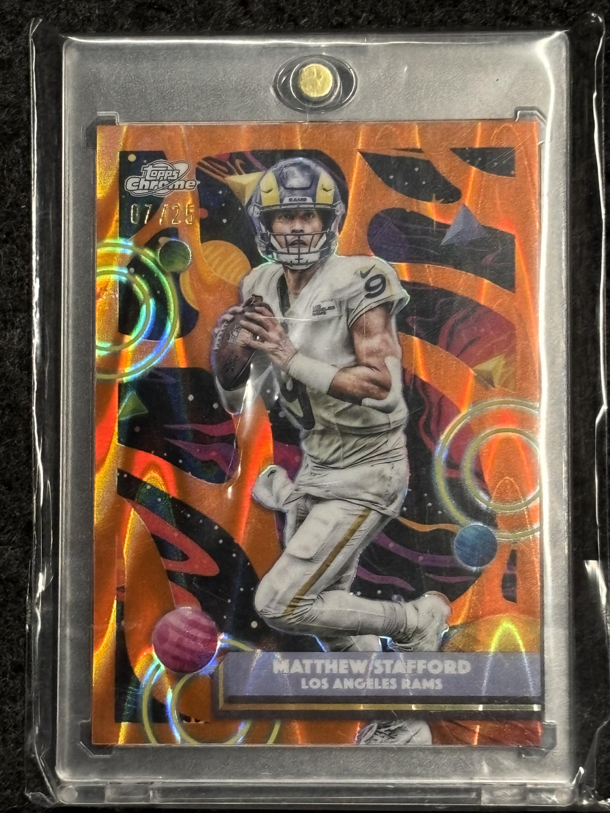 2025 Topps Chrome Cosmic #56 Matthew Stafford Orange Galactic Refractor #/25 Los Angeles Rams SN