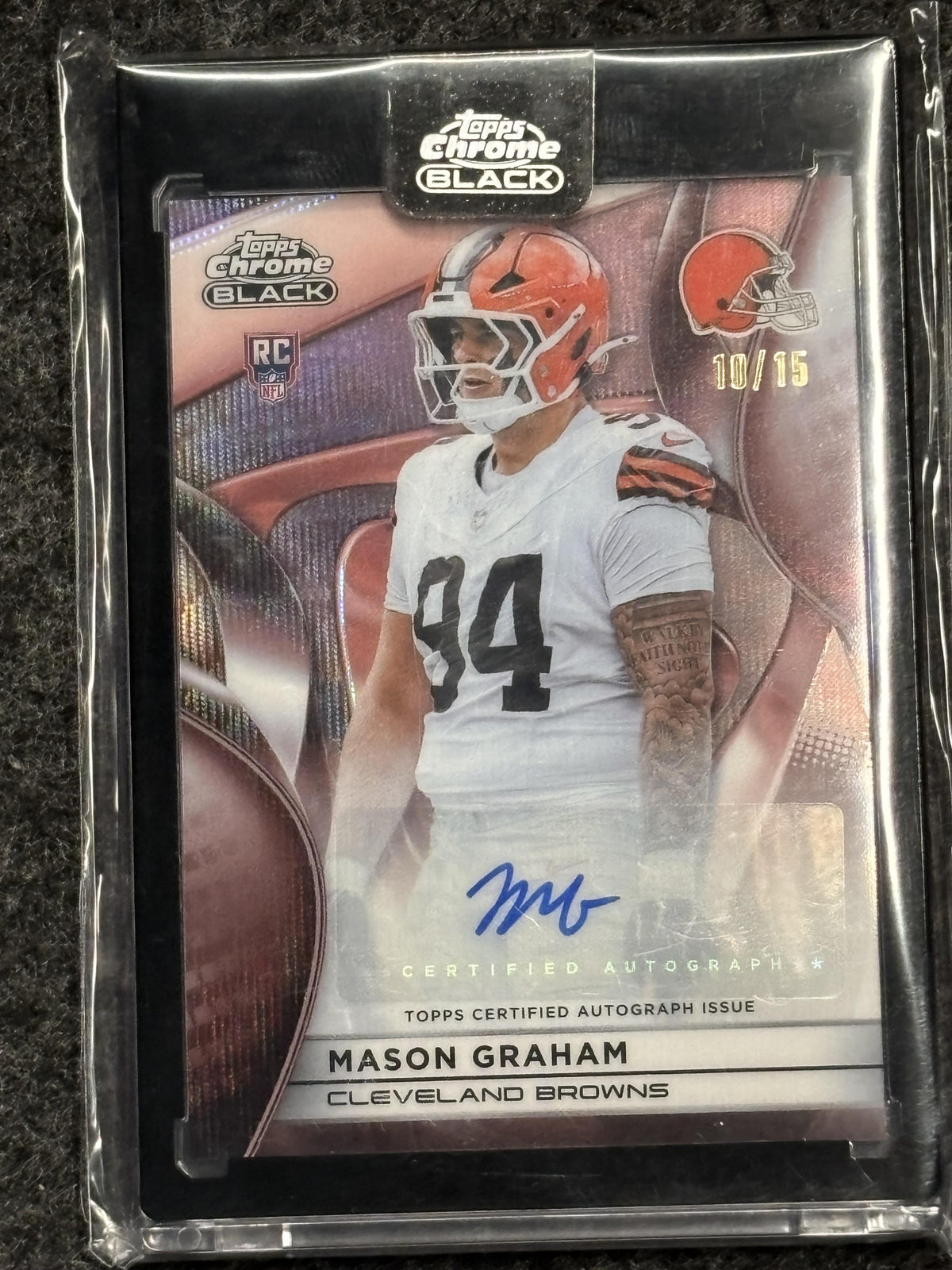 2025 Topps Chrome Black #RAU-MG Mason Graham Rookie Autographs Rose Gold Refractor #/15 Cleveland Browns SN, AU
