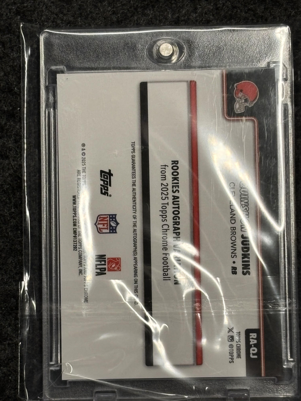 2025 Topps Chrome #RA-QJ Quinshon Judkins Chrome Rookie Autographs Pink Refractor #/250 Cleveland Browns SN, AU