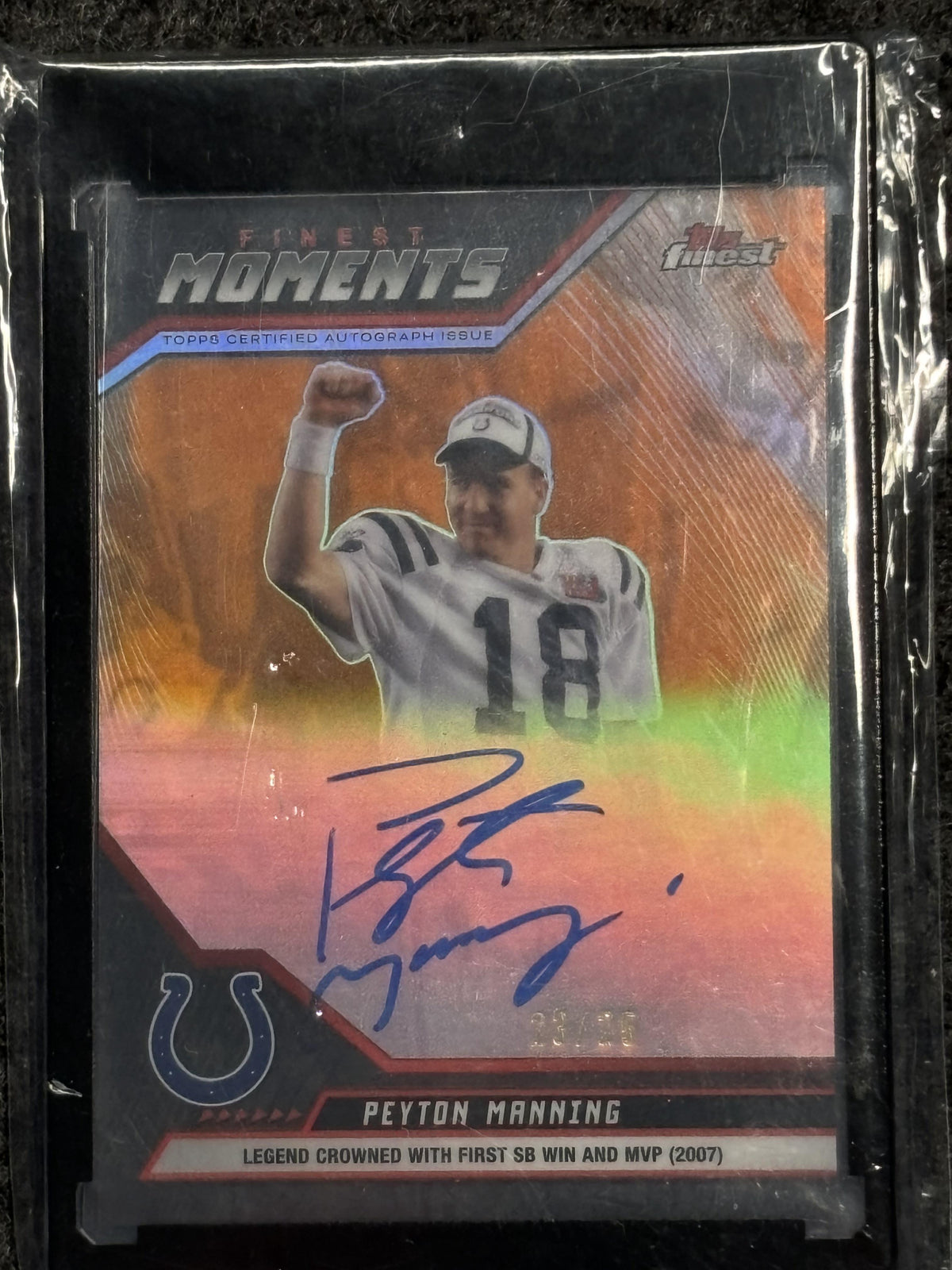 2025 Finest #FMA-PM Peyton Manning Finest Moments Autographs Orange Refractor #/25 Indianapolis Colts SN, AU
