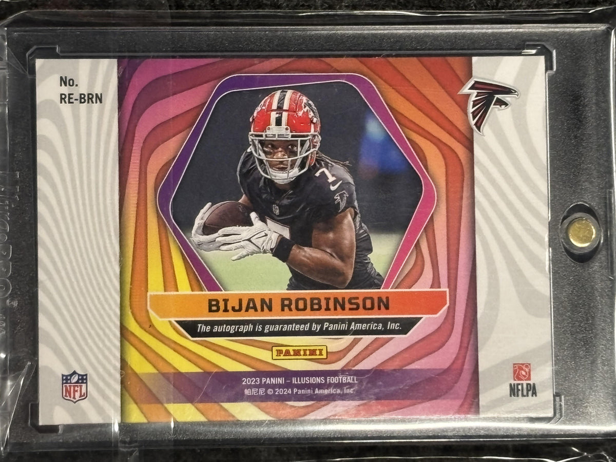 2023 Panini Illusions #RE-BRN Bijan Robinson Rookie Endorsements #/186 Atlanta Falcons SN, AU