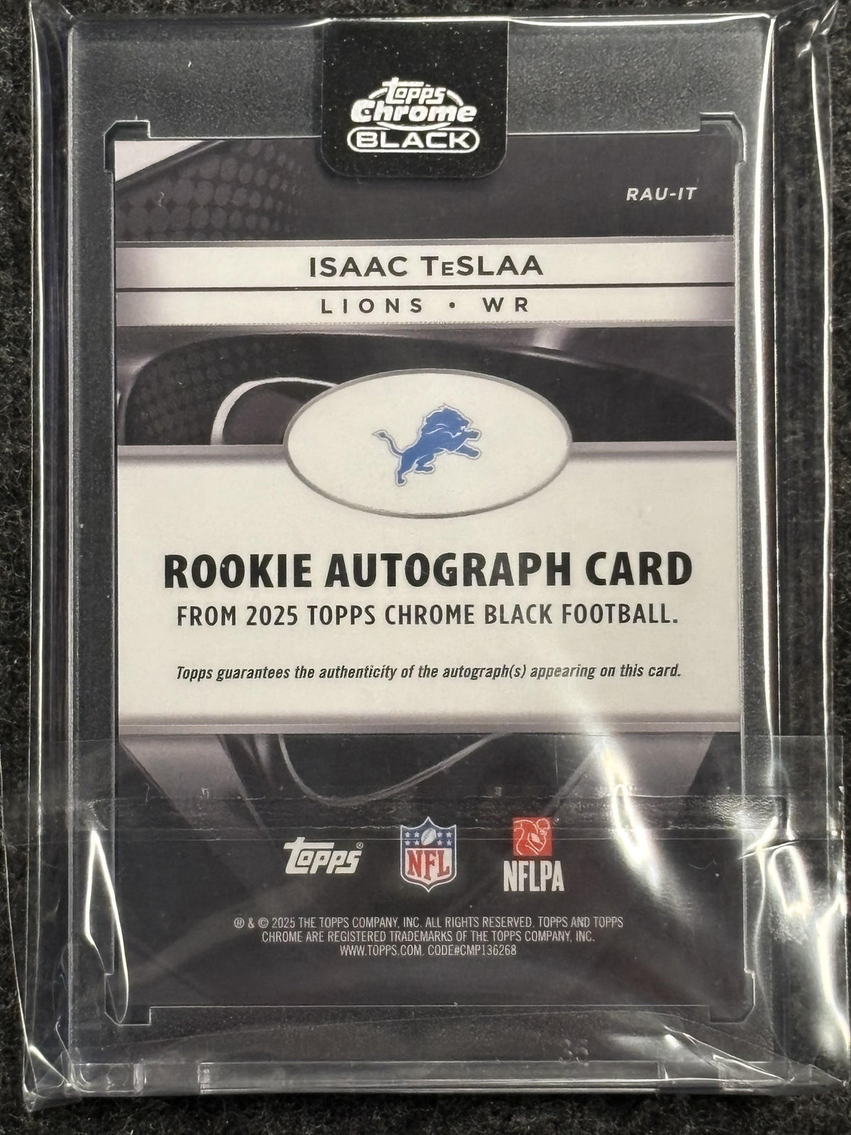 2025 Topps Chrome Black #RAU-IT Isaac TeSlaa Rookie Autographs Blue Refractor #/150 Detroit Lions SN, AU
