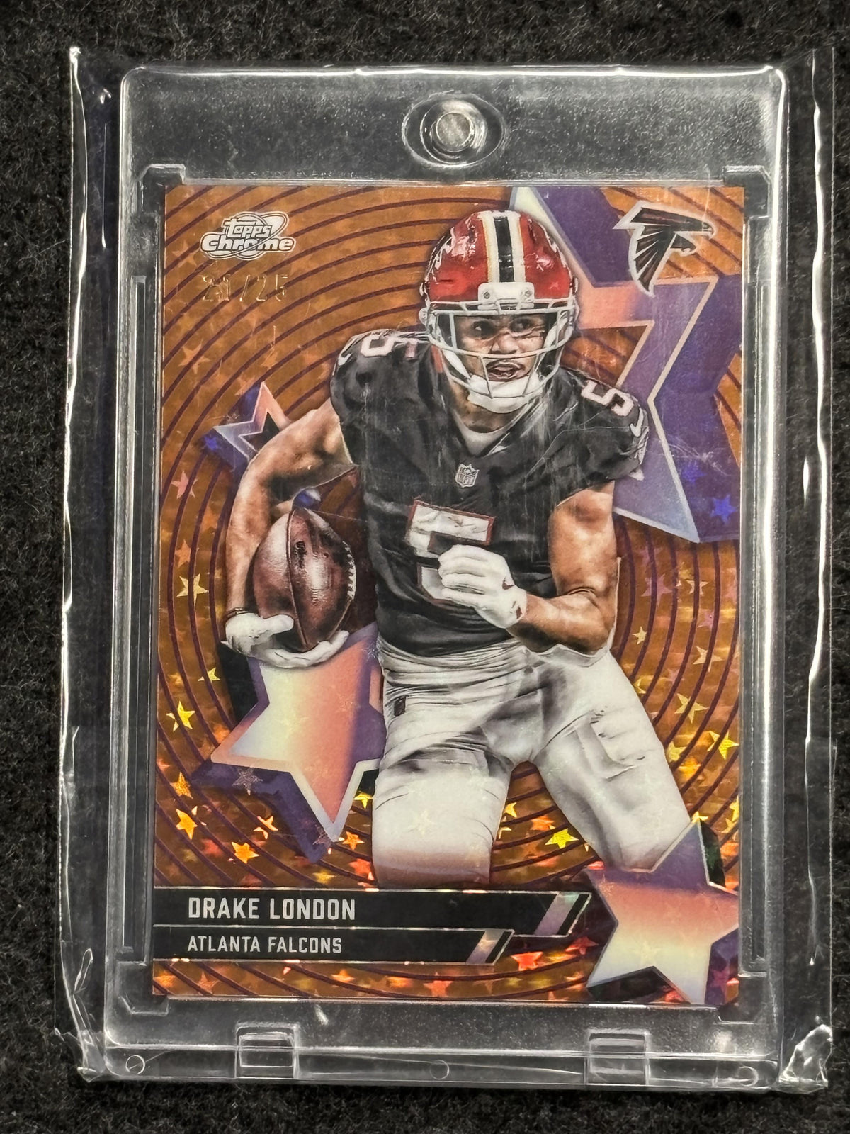 2025 Topps Chrome Cosmic #SF-4 Drake London Starfractor Orange #/25 Atlanta Falcons SN