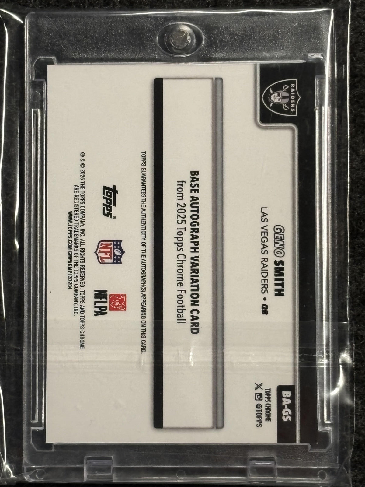 2025 Topps Chrome #BA-GS Geno Smith Chrome Autographs Aqua Lava Refractor #/199 Las Vegas Raiders SN, AU