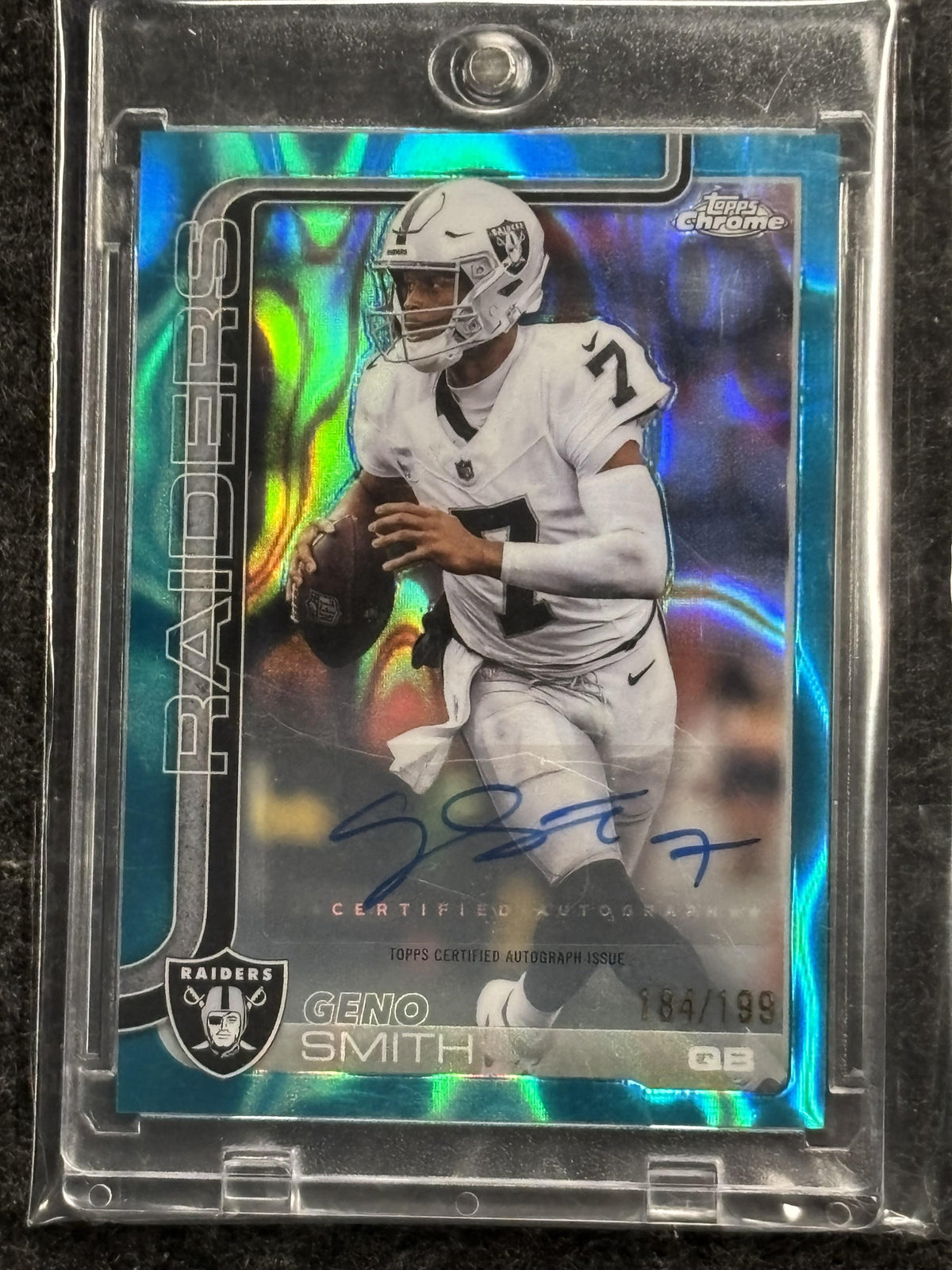 2025 Topps Chrome #BA-GS Geno Smith Chrome Autographs Aqua Lava Refractor #/199 Las Vegas Raiders SN, AU