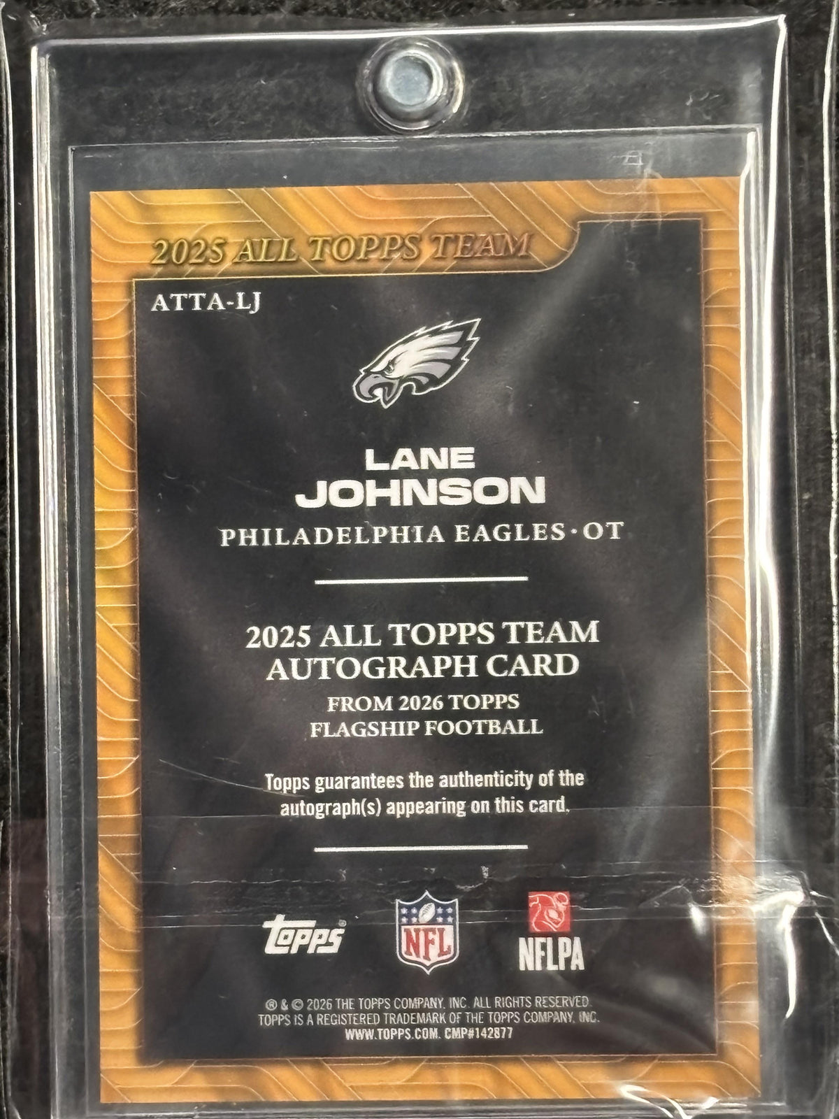 2026 Topps Flagship #ATTA-LJ Lane Johnson 2025 All Topps Team Autographs Orange #/25 Philadelphia Eagles SN, AU