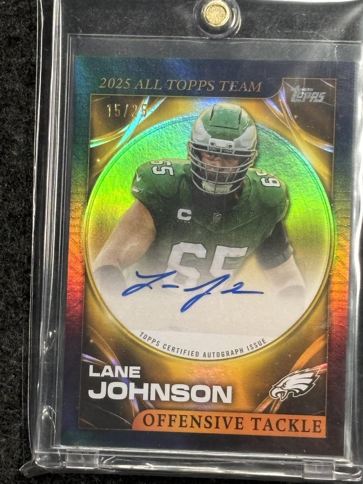 2026 Topps Flagship #ATTA-LJ Lane Johnson 2025 All Topps Team Autographs Orange #/25 Philadelphia Eagles SN, AU