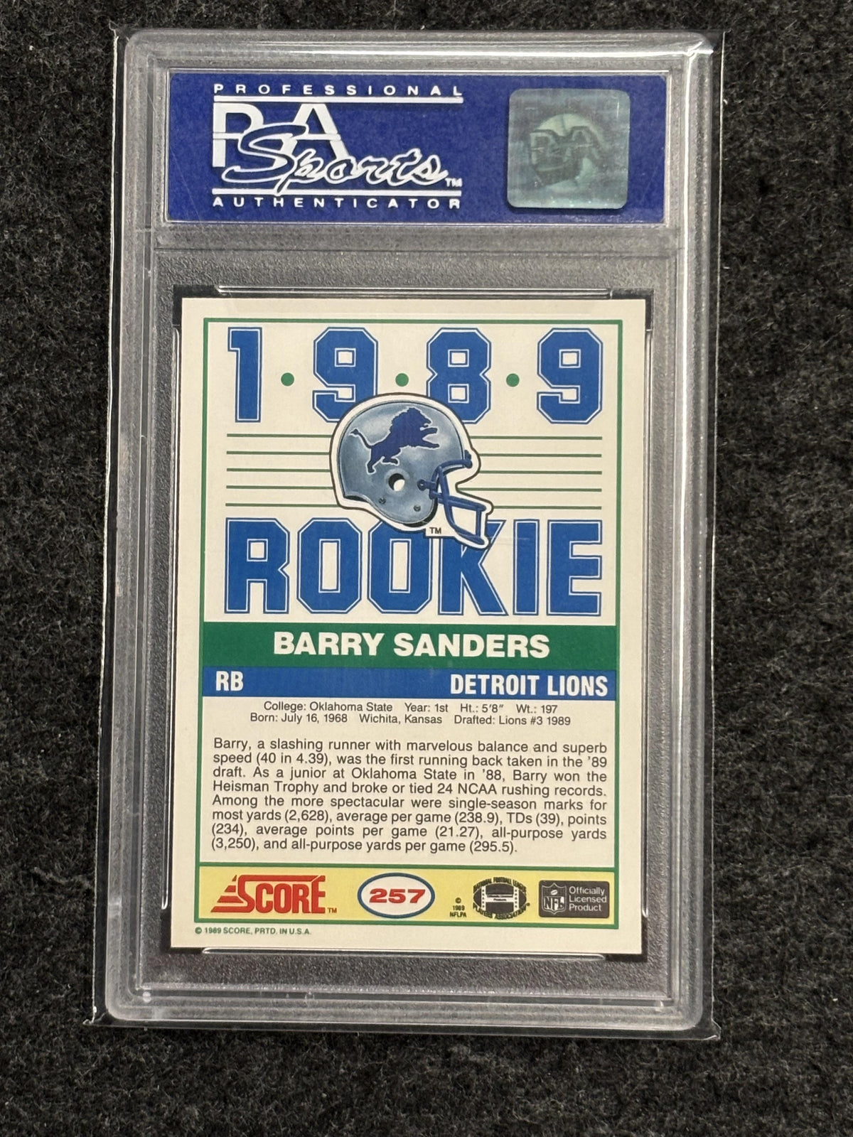 1989 Score #257 Barry Sanders PSA 9 Detroit Lions ICONIC, RC