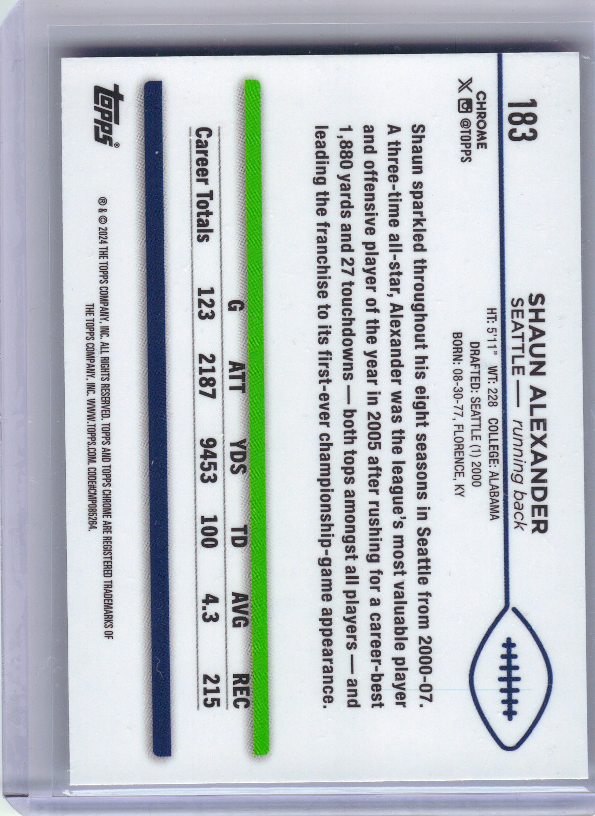 Shaun Alexander Seattle Seahawks 2024 Topps Chrome - X-Fractor #183 (Back)