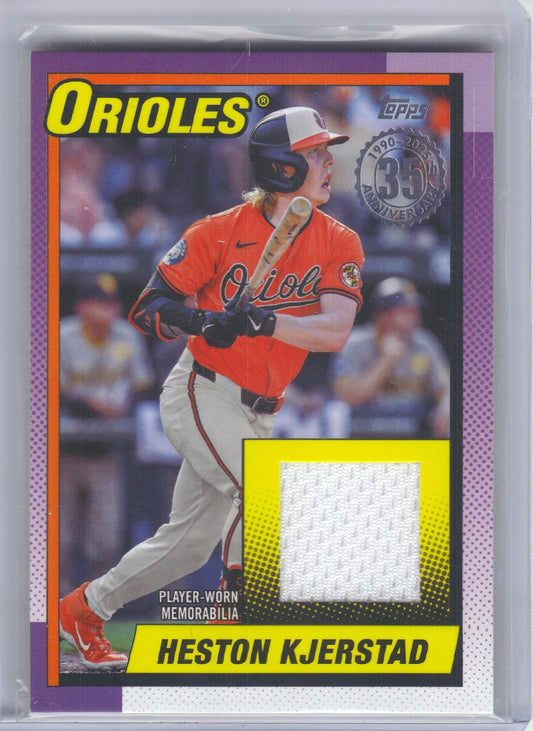 2025 Topps #T90R-HKT Heston Kjerstad 1990 Topps Baseball 35th Anniversary Relics (Series One) Baltimore Orioles MEM