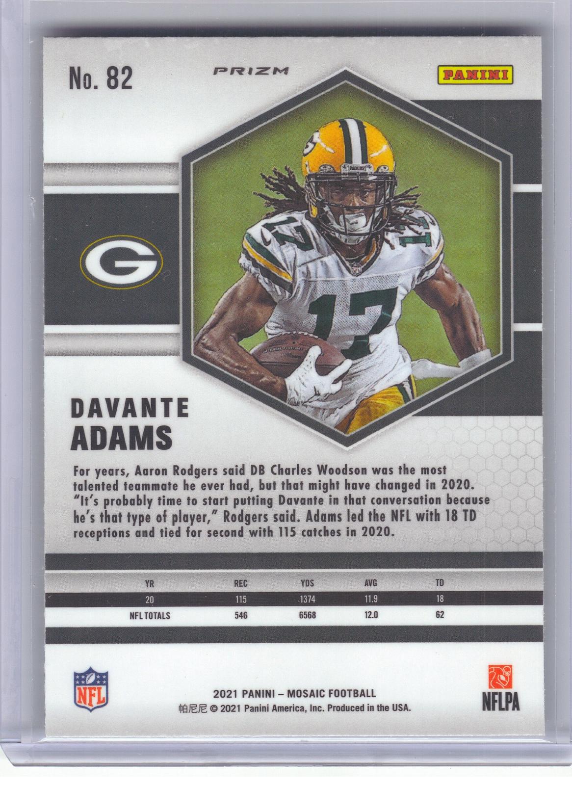 2021 Panini Mosaic #82 Davante Adams Prizm Reactive Yellow Green Bay Packers