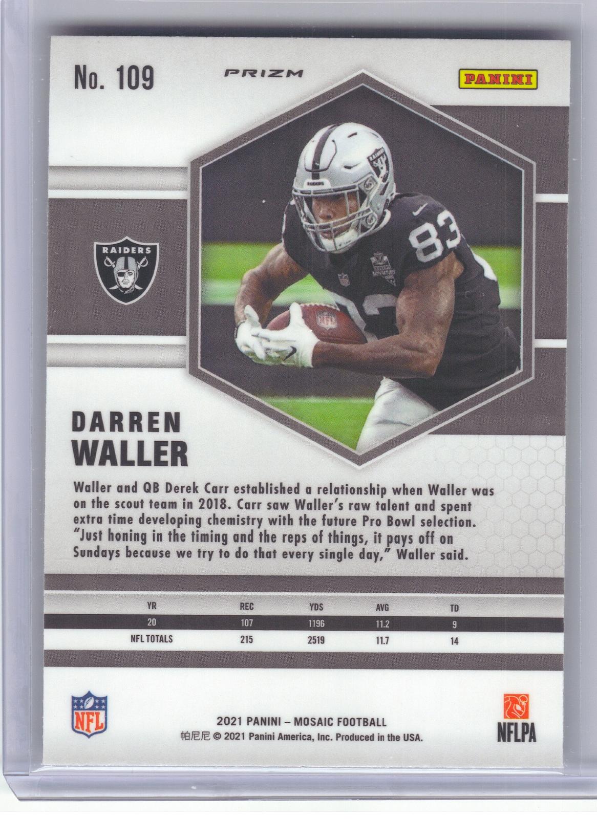 2021 Panini Mosaic #109 Darren Waller Prizm Reactive Yellow Las Vegas Raiders