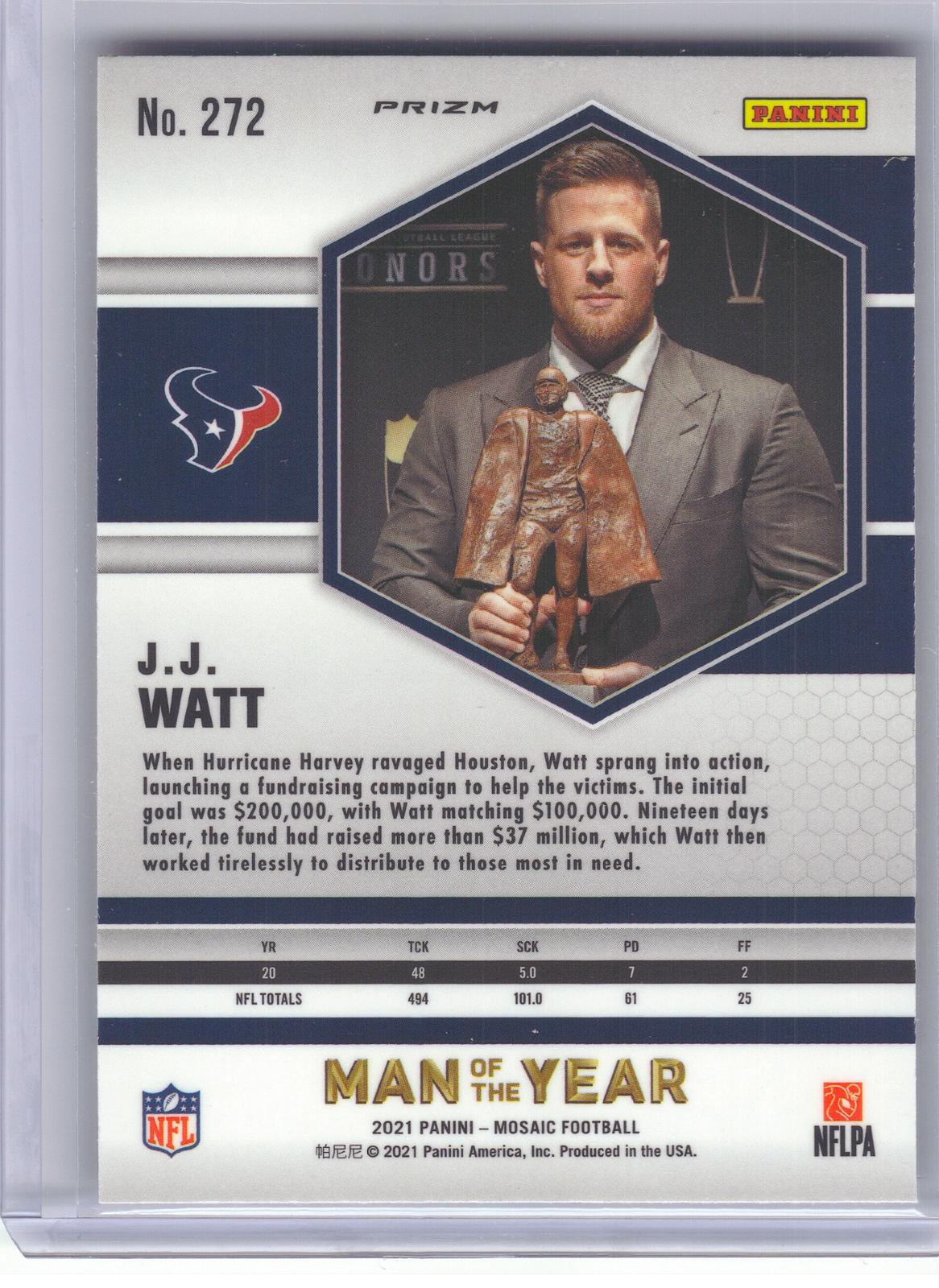 2021 Panini Mosaic #272 J.J. Watt Prizm Reactive Yellow Houston Texans