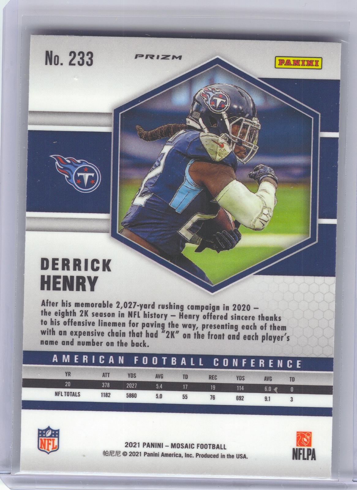2021 Panini Mosaic #233 Derrick Henry Prizm Reactive Yellow Tennessee Titans