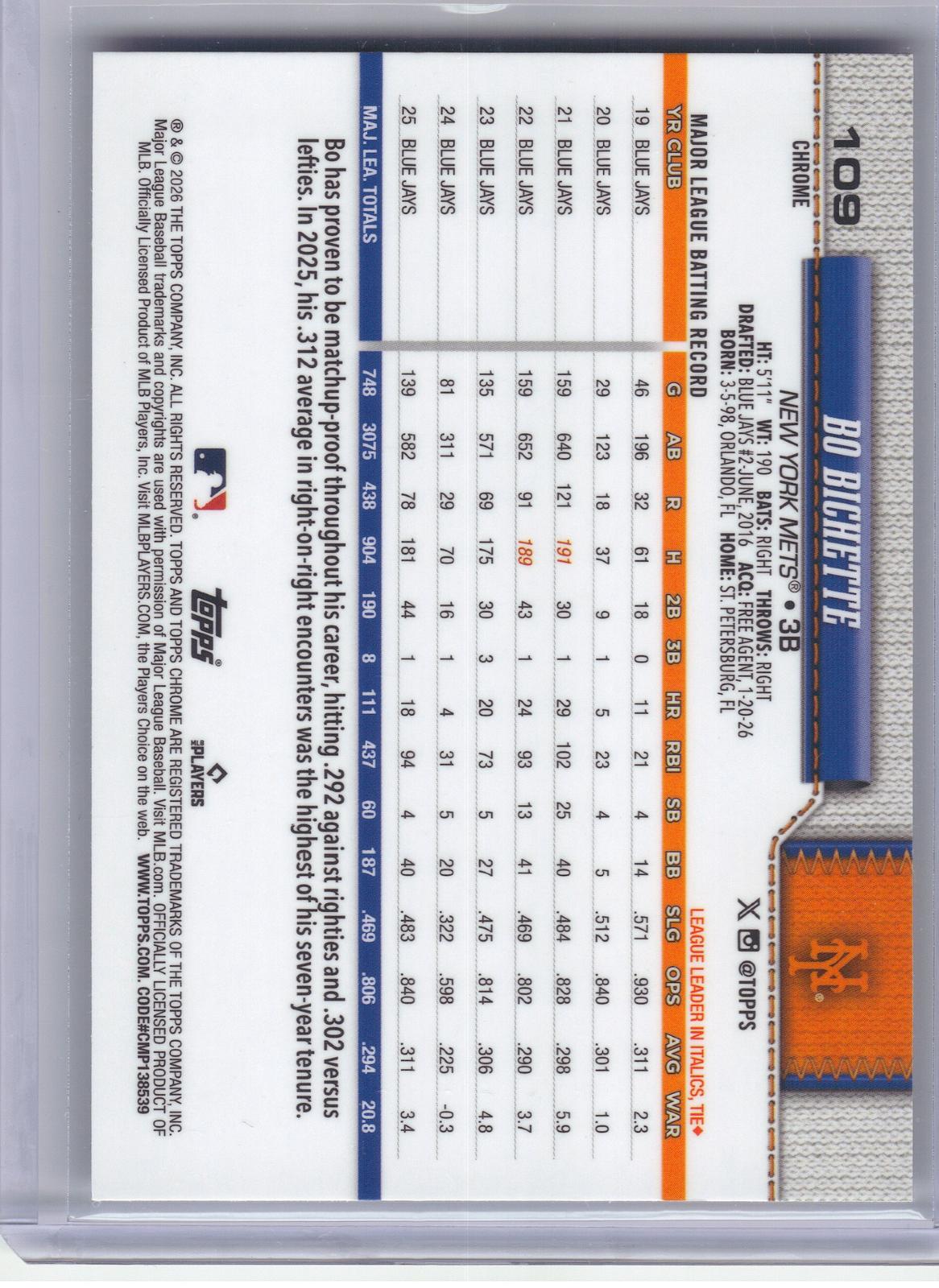 2026 Topps Chrome Logofractor Edition #109 Bo Bichette New York Mets