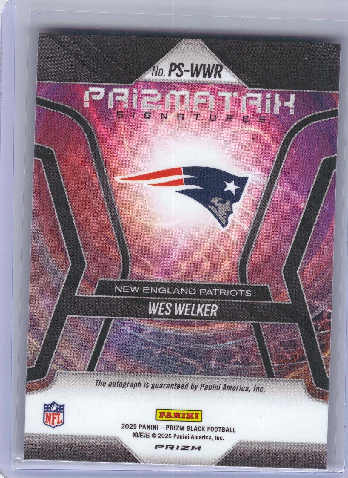 2025 Panini Prizm Black #PS-WWR Wes Welker Prizmatrix Signature New England Patriots AU