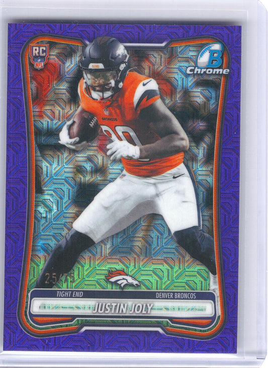 2026 Bowman #BCV-165 Justin Joly Chrome Purple Mojo Refractor #/75 Denver Broncos SN