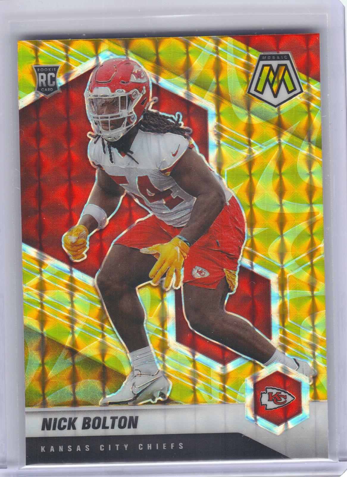 2021 Panini Mosaic #366 Nick Bolton Prizm Reactive Yellow Kansas City Chiefs RC