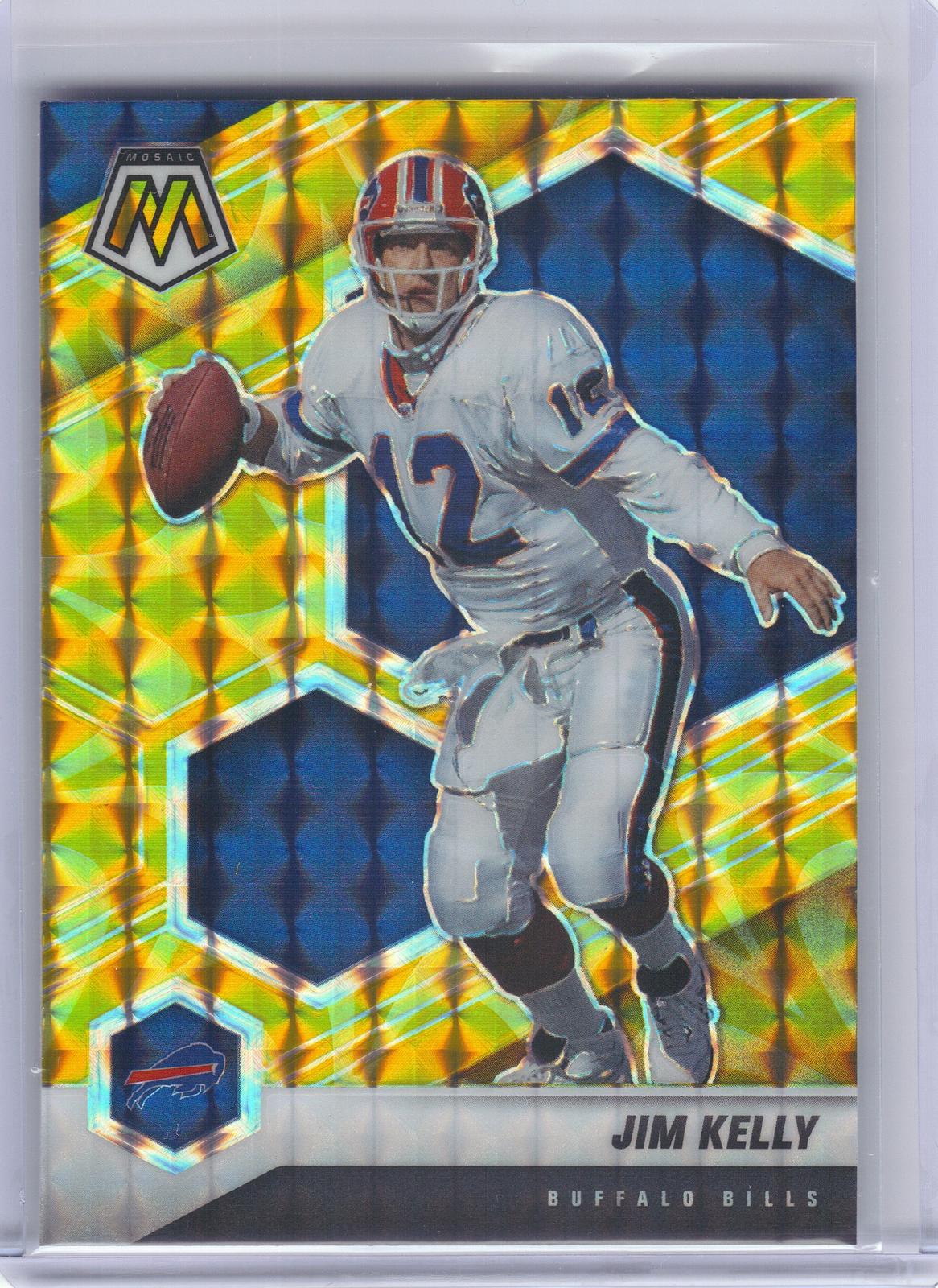 2021 Panini Mosaic #27 Jim Kelly Prizm Reactive Yellow Buffalo Bills