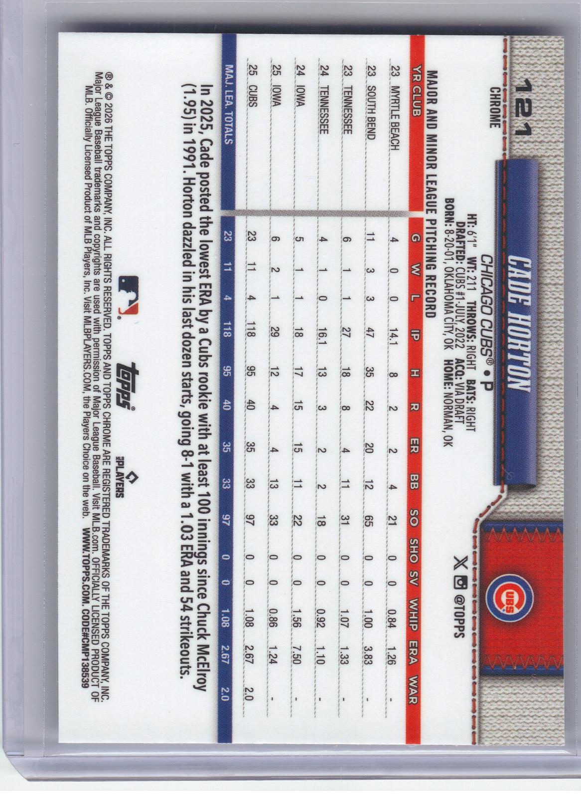 2026 Topps Chrome Logofractor Edition #121 Cade Horton Chicago Cubs