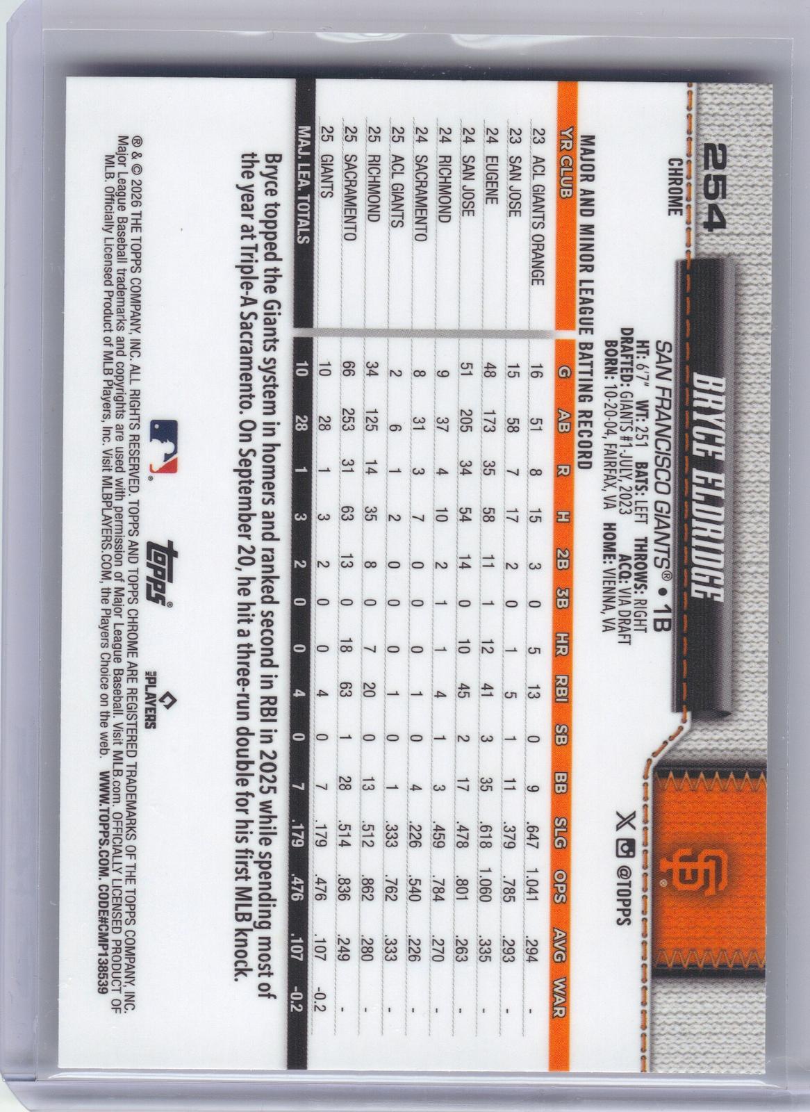 2026 Topps Chrome Logofractor Edition #254 Bryce Eldridge San Francisco Giants RC