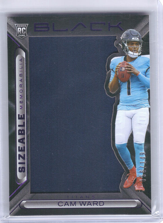 2025 Panini Black #SIZ-CWD Cam Ward Sizeable Rookie Memorabilia Royal #/149 Tennessee Titans SN, MEM