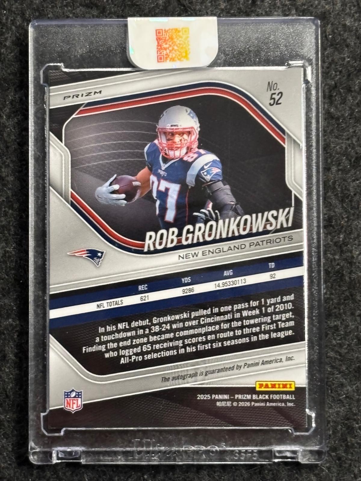 2025 Panini Prizm Black #52 Rob Gronkowski Autographs Prizm Silver New England Patriots AU