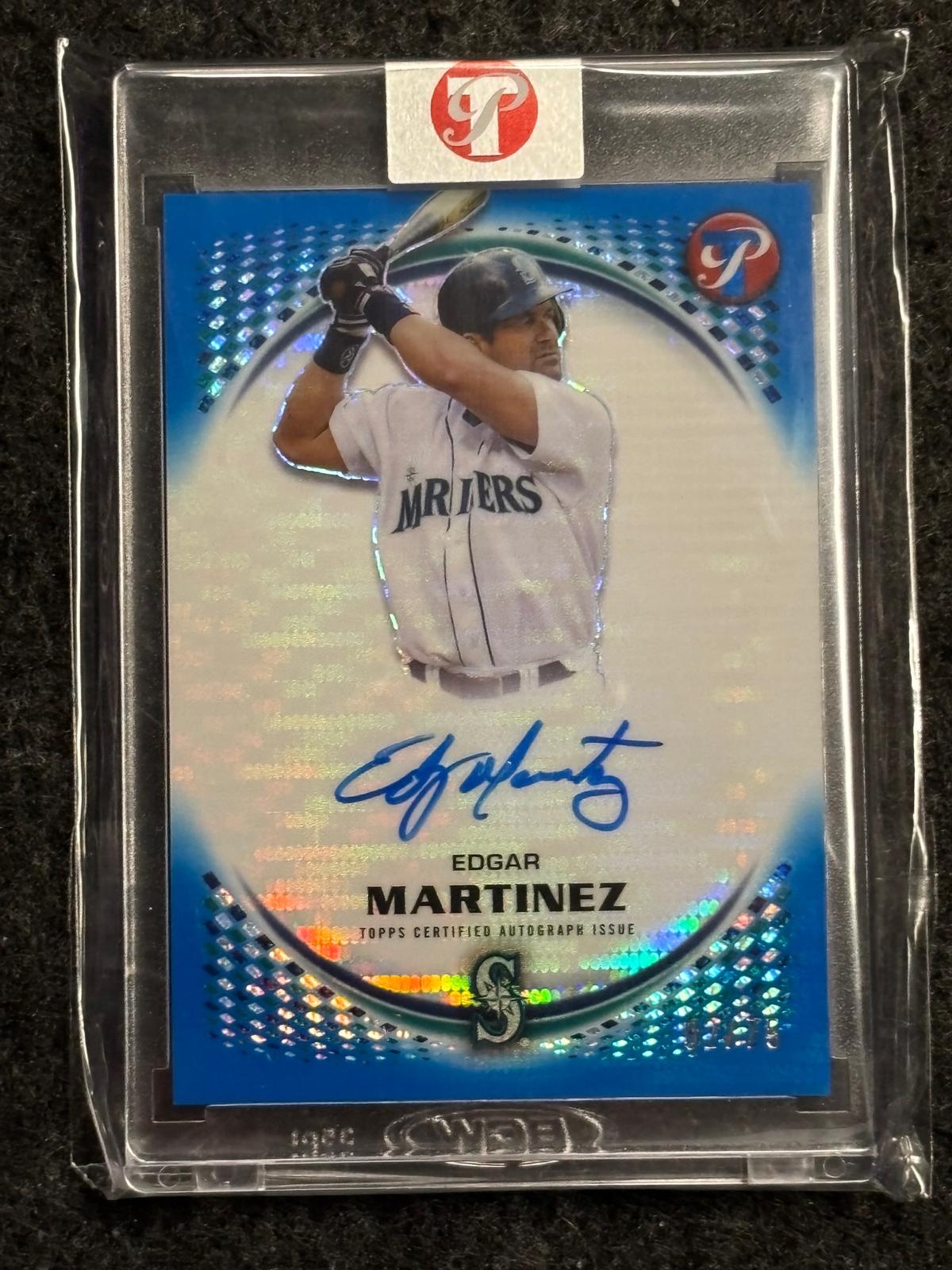 2025 Topps Pristine #PA-EM Edgar Martinez Pristine Autographs Blue Pristine Refractor #/75 Seattle Mariners SN, AU