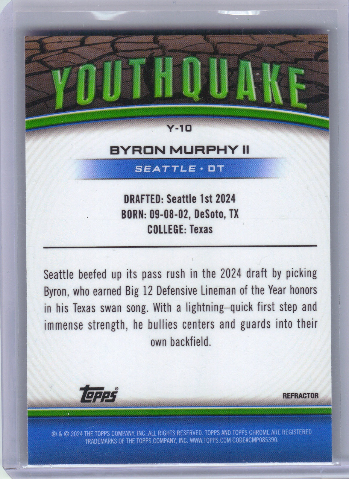 Byron Murphy II Seattle Seahawks 2024 Topps Chrome - Youthquake Refractor #Y-10 (Back)
