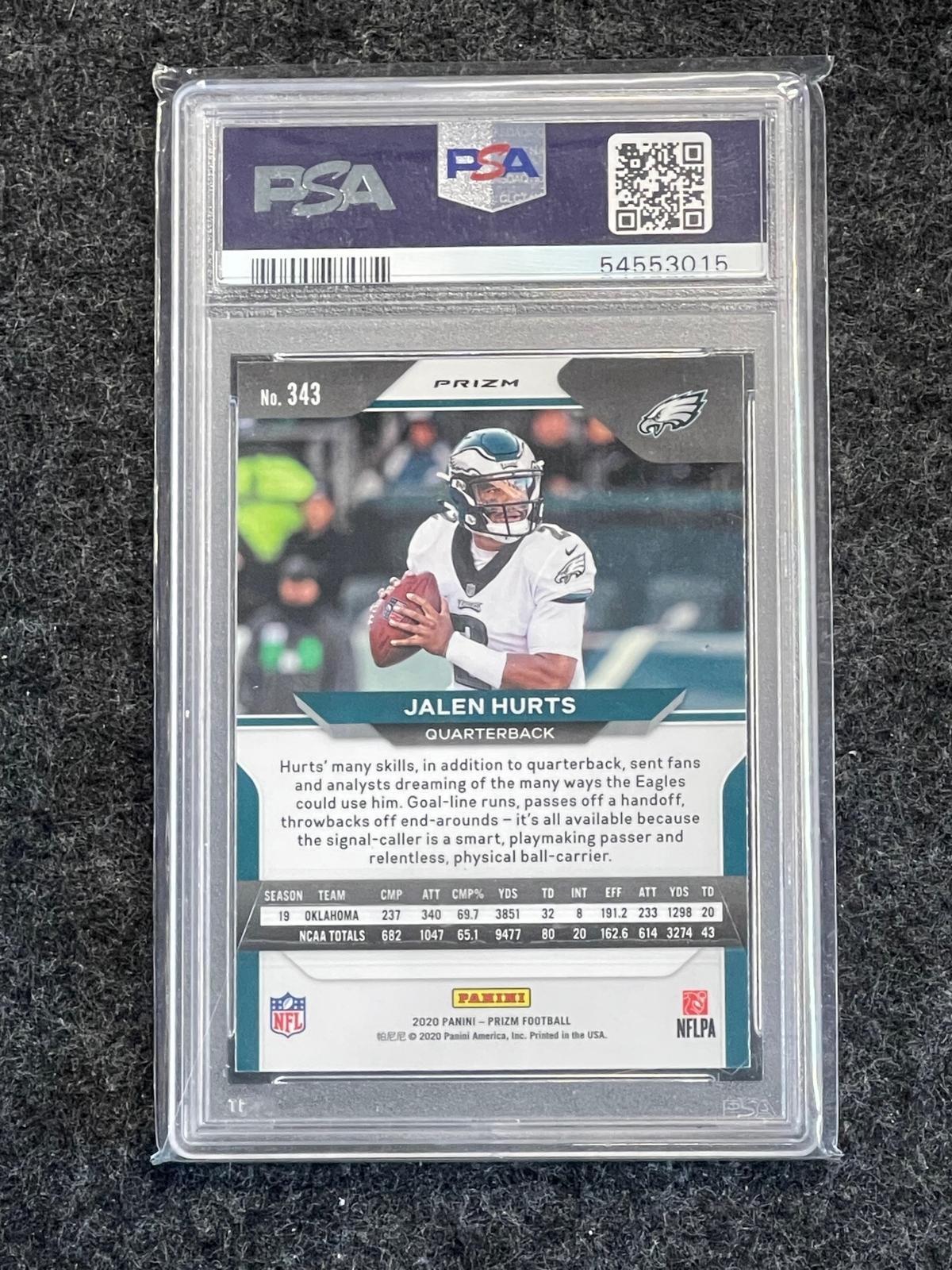 2020 Panini Prizm #343 Jalen Hurts Prizm Red White and Blue PSA 9 Philadelphia Eagles RC
