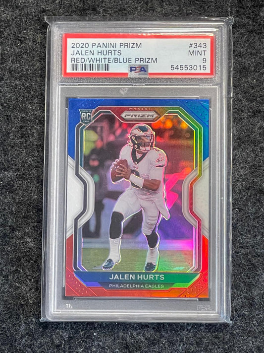 2020 Panini Prizm #343 Jalen Hurts Prizm Red White and Blue PSA 9 Philadelphia Eagles RC