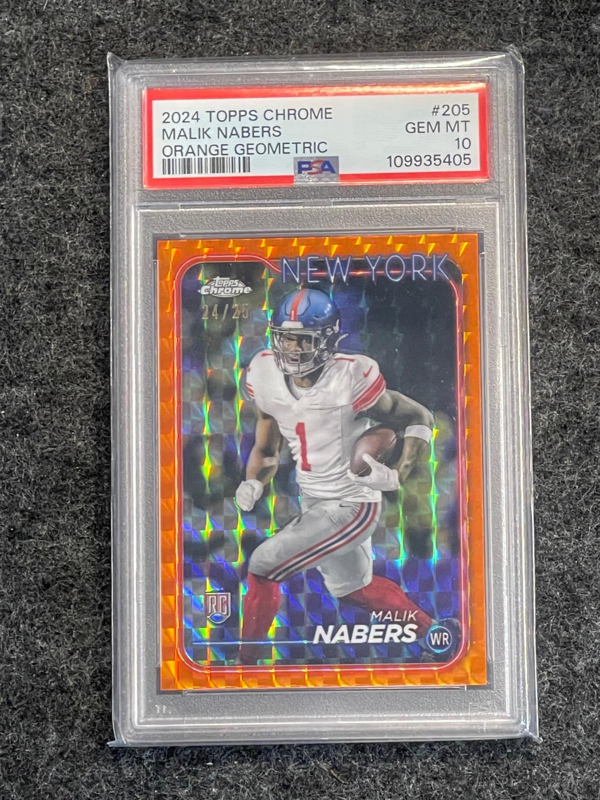2024 Topps Chrome #205 Malik Nabers Orange Geometric Refractor PSA 10 #/25 New York Giants SN, RC