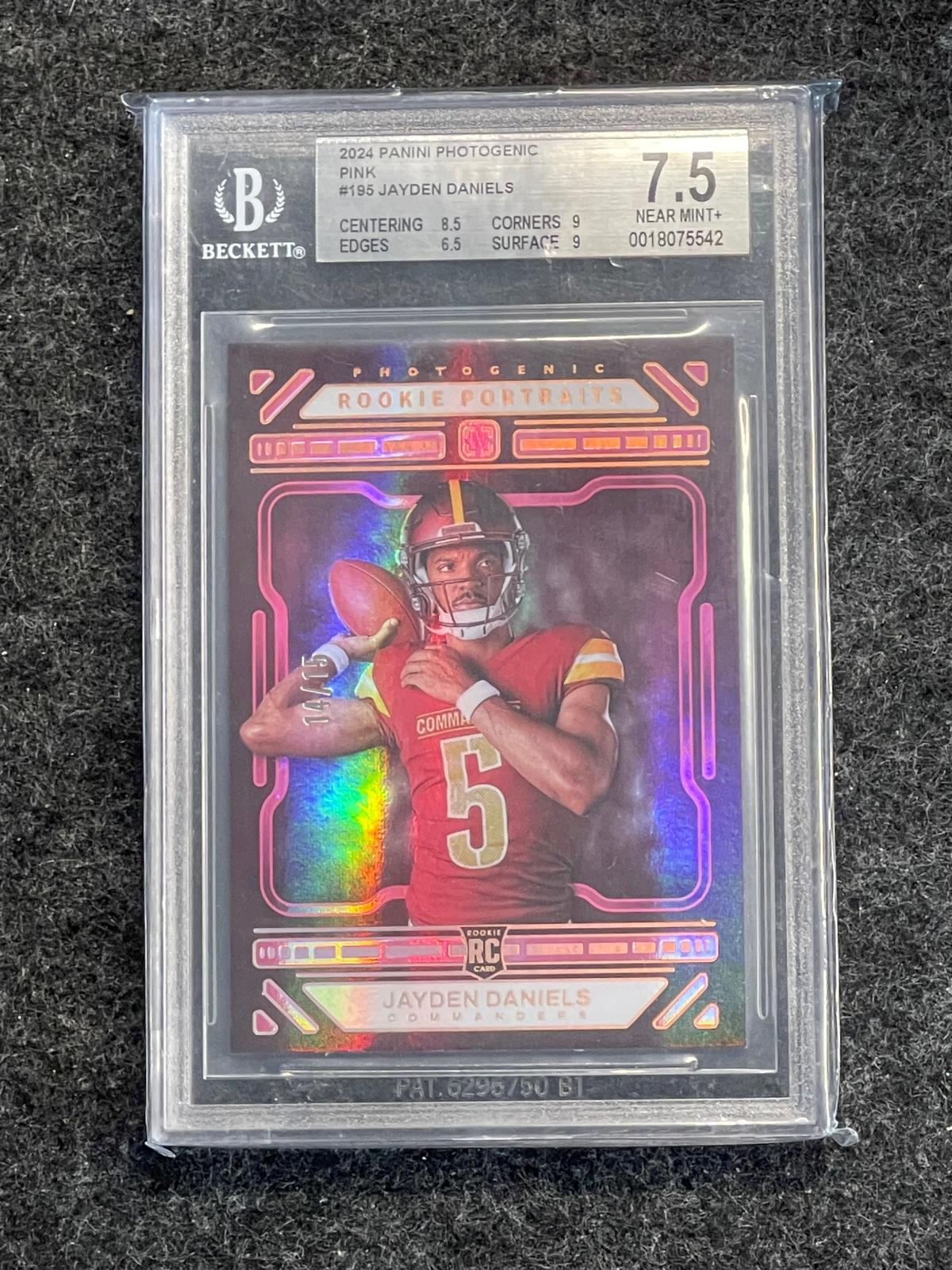 2024 Panini Photogenic #195 Jayden Daniels Pink BGS 7.5 #/15 Washington Commanders SN, RC