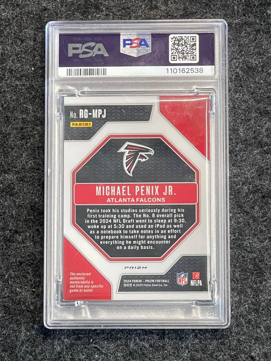 2024 Panini Prizm #RG-MPJ Michael Penix Jr. Rookie Gear Neon Green Pulsar PSA 9 Atlanta Falcons MEM