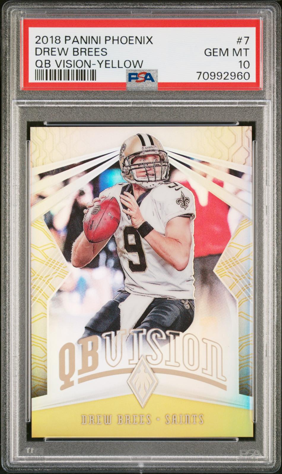2018 Panini Phoenix Qb Vision #7 Drew Brees Qb Vision-Yellow PSA 10 #/25 New Orleans Saints SN