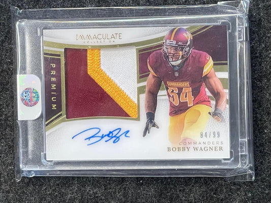 2025 Panini Immaculate Collection - Premium Patch Autographs #PPA-BWR Bobby Wagner #/99 Washington Commanders SN, MEM, AU