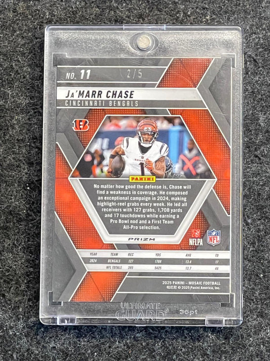 2025 Panini Mosaic #11 Ja'Marr Chase Gold Glitter #/5 Cincinnati Bengals SN
