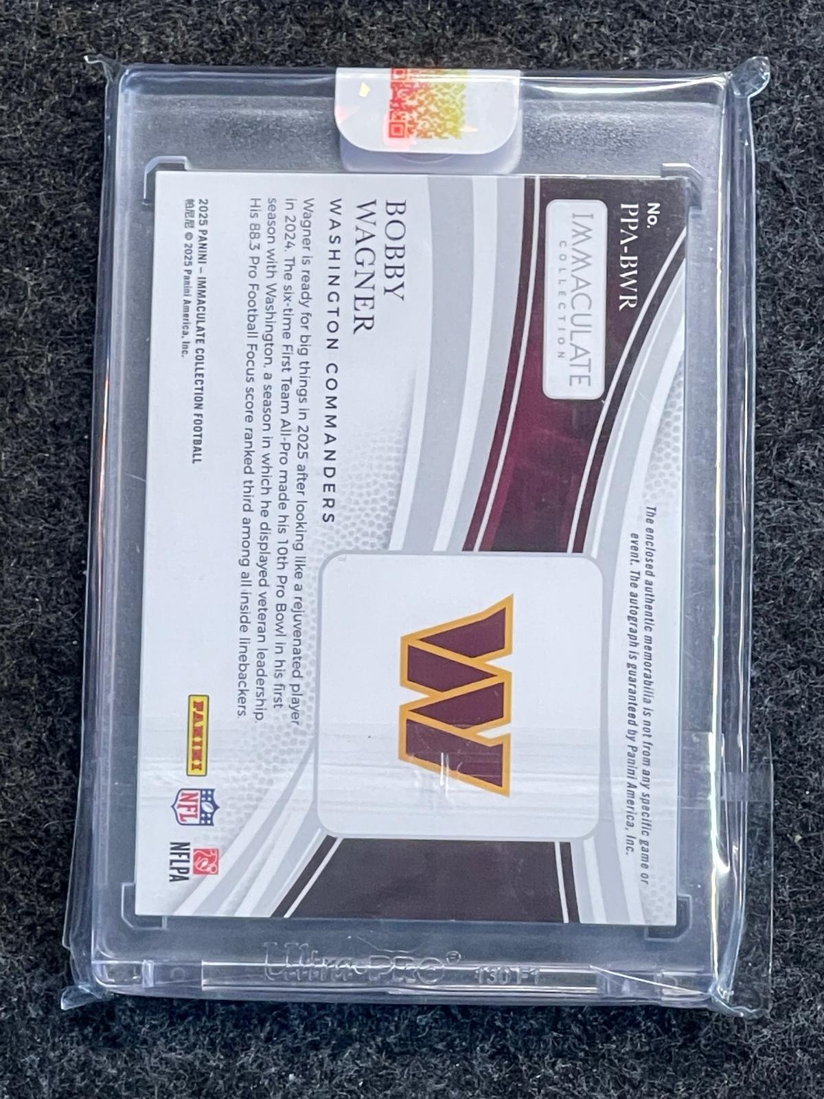 2025 Panini Immaculate Collection - Premium Patch Autographs Gold #PPA-BWR Bobby Wagner #/10 Washington Commanders SN, MEM, AU