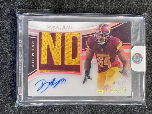 2025 Panini Immaculate Collection - Premium Patch Autographs Gold #PPA-BWR Bobby Wagner #/10 Washington Commanders SN, MEM, AU