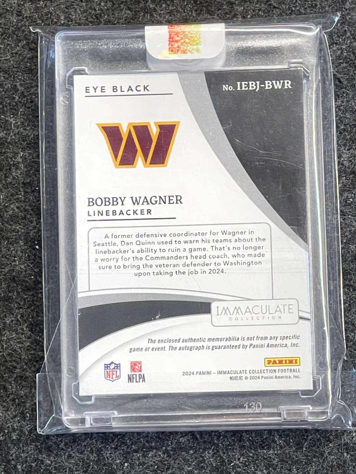 2024 Panini Immaculate Collection #IEBJ-BWR Bobby Wagner Immaculate Eye Black Jersey #/49 Washington Commanders SN, MEM, AU