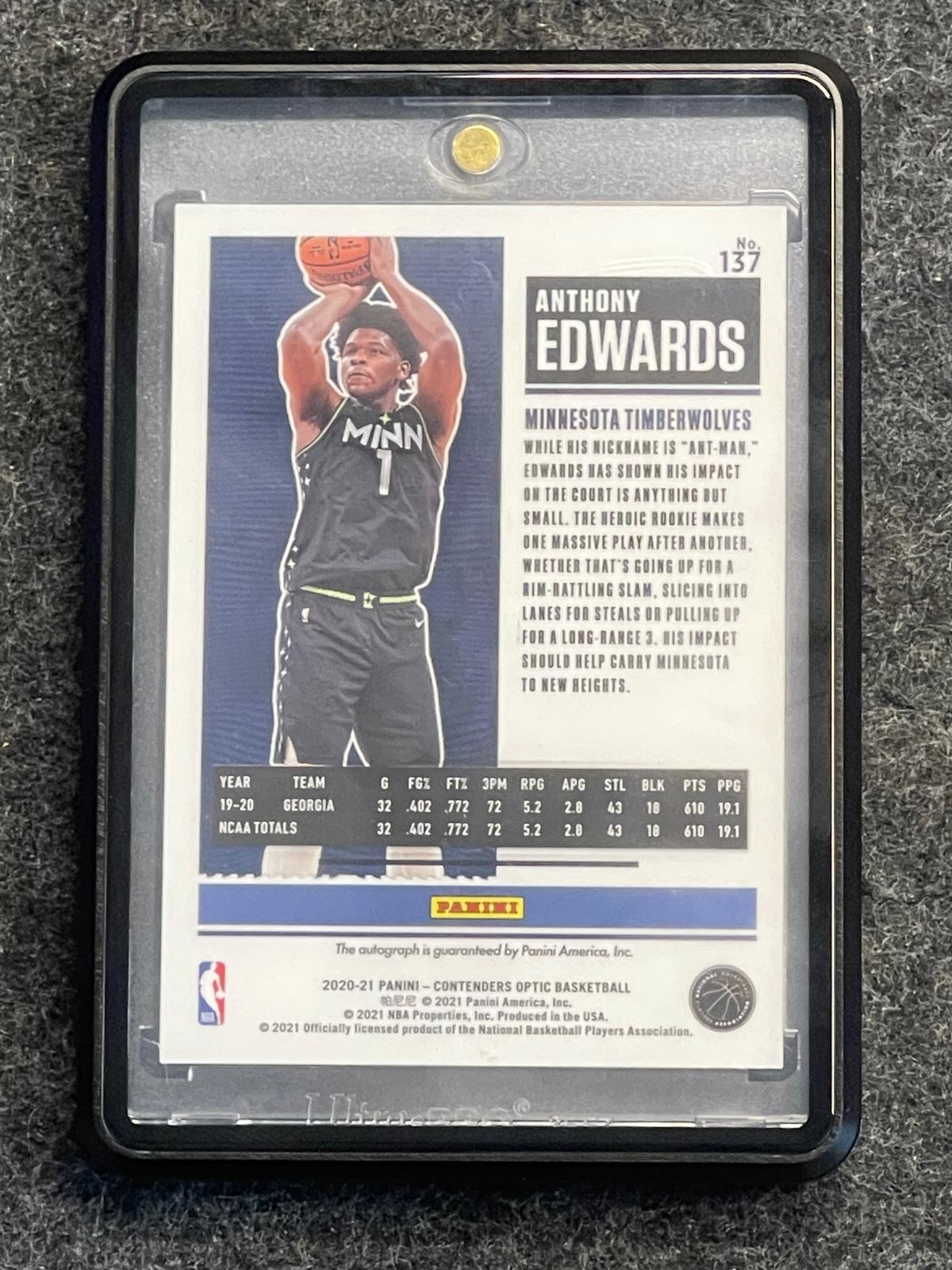 2020-21 Panini Contenders Optic #137 Anthony Edwards Minnesota Timberwolves SN, AU
