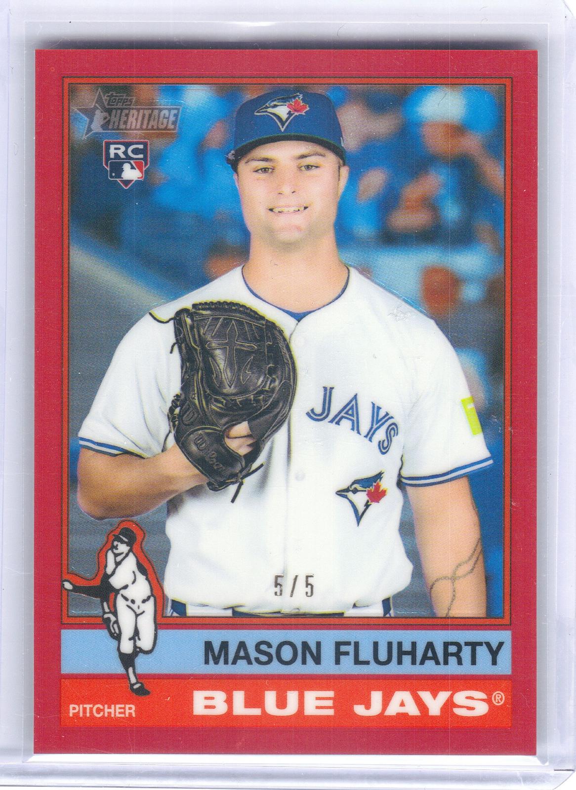 2025 Topps Heritage #509 Mason Fluharty Chrome Red Refractor #/5 Toronto Blue Jays SN, RC
