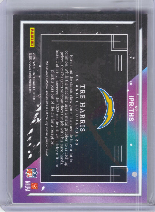 2025 Panini Impeccable #IPR-THS Tre Harris ImPatchable Rookies #/49 Los Angeles Chargers SN, MEM