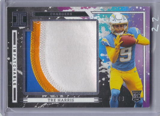 2025 Panini Impeccable #IPR-THS Tre Harris ImPatchable Rookies #/49 Los Angeles Chargers SN, MEM