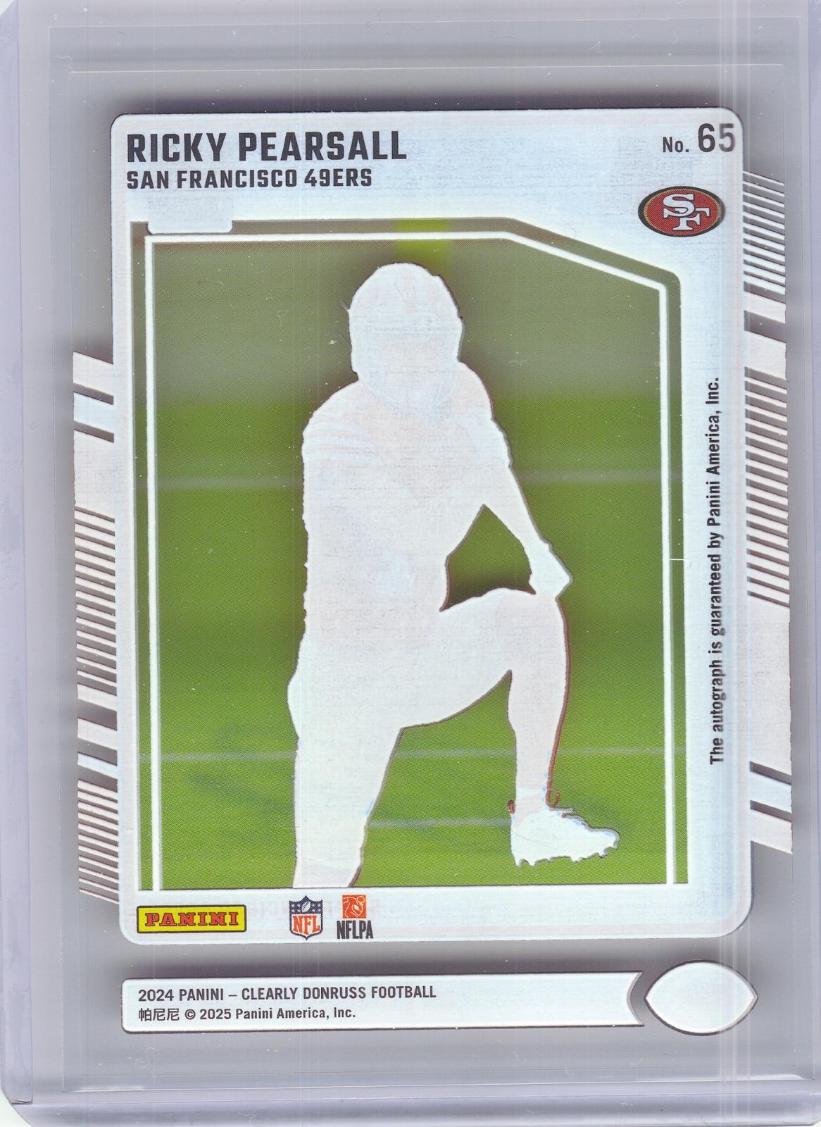 2024 Clearly Donruss #65 Ricky Pearsall Clearly Rated Rookie Autographs San Francisco 49ers RC, AU