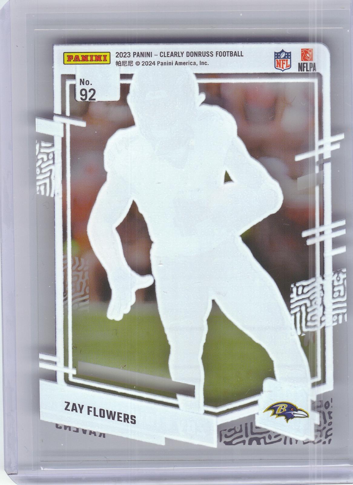 2023 Clearly Donruss #92 Zay Flowers Baltimore Ravens RC