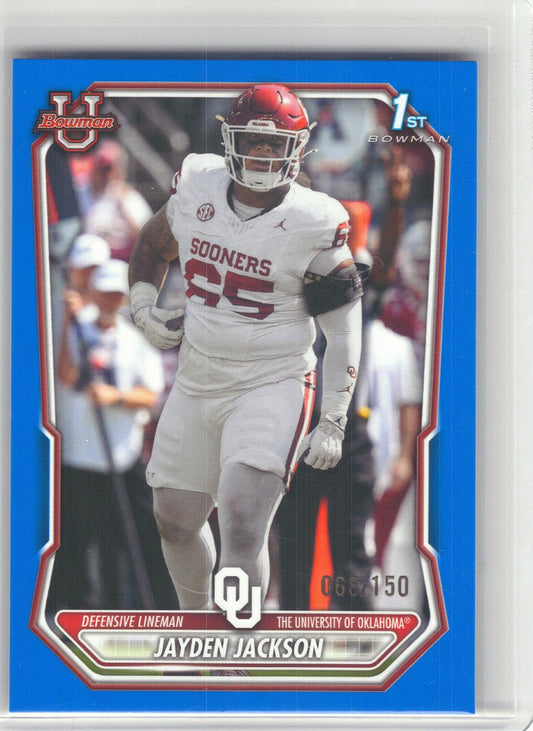2026 Bowman #BPP-120 Jayden Jackson Prospects Blue #/150 Oklahoma Sooners SN